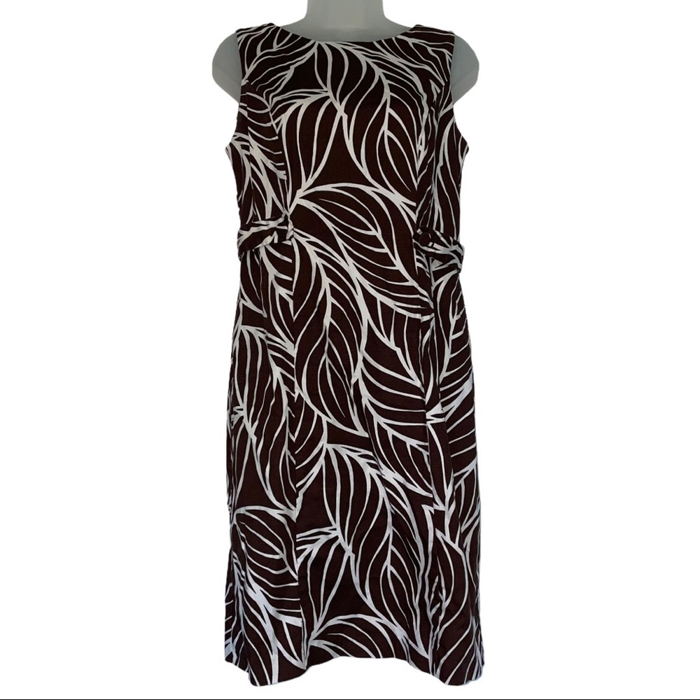Brown Leaf Pattern Dress Office Professional Work